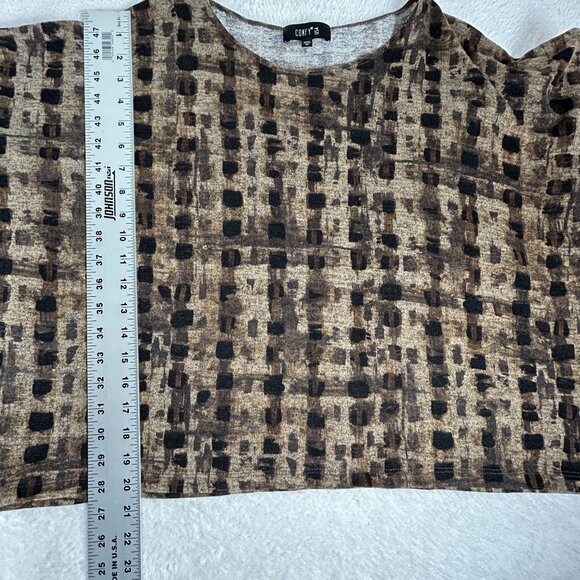 Comfy USA Womens Long Sleeve Side Slit Top Medium Brown Animal Print Stretch - Picture 8 of 8